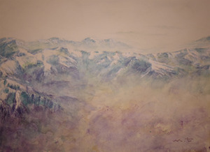 作品名:「イタリアの山1」 画家名:「m-t 18」 コメント:「奥行き、広がりのある空気感を感じてください。作品は、この写真よりももっと青く淡いものです。」 ART-Meter