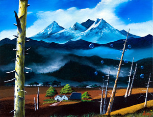 作品名:「シャボン玉」 画家名:「Issey」 コメント:「山岳とシャボン玉の風景。サイズ・P15号・652×500ミリ・アクリル
キャンバス・木枠付きの送付です。」 ART-Meter