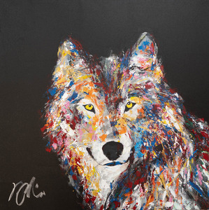 作品名:「Wolf」 画家名:「TOMOYA」 コメント:「動物シリーズから狼の力強さ、存在感を沢山の色を使って制作したモダンアート スプレーアート作品。
S15サイズ正方形キャンバスに沢山の色を使い描かれており、狼の凛とした表情、かっこ良さを感じられる1点です。」 ART-Meter