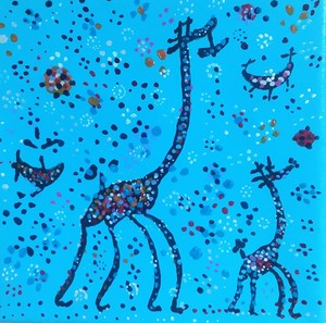 作品名:「giraffe・スカイシンフォニー」 画家名:「川瀬大樹」 コメント:「マイルドで和やかな
親子の一場面を描き出して
みました」 ART-Meter