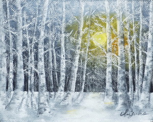 作品名:「冬の日の林」 画家名:「chizuko」 コメント:「冬の日の林に差す月光」 ART-Meter
