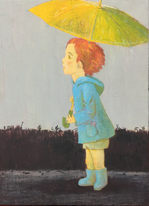 作品名:「雨やむかなあ」 画家名:「summer7」 コメント:「男の子は雨が止むかどうか、気になって空を見上げています。」 ART-Meter