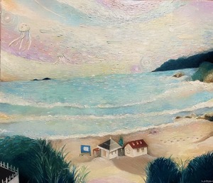 作品名:「荒き波の静かな海」 画家名:「はっと」 コメント:「伊豆下田、入田浜を舞台にした幻想風景画です。」 ART-Meter