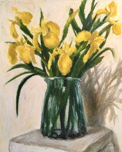 作品名:「黄色いアイリス」 画家名:「Emiri」 コメント:「綺麗な黄色です。明るい作品に仕上げました。今の時期に見る花ですね。オイルパステルで重厚感ある作品に仕上げました。」 ART-Meter