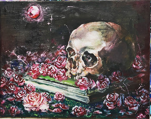 作品名:「rose」 画家名:「紫乃」 コメント:「髑髏とバラの花が醸し出す異世界な作品です。」 ART-Meter