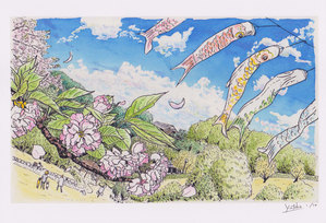 作品名:「山麓公園の桜とこいのぼり(1/10)」 画家名:「yutaka」 コメント:「花」 ART-Meter