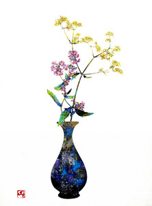 作品名:「野草と花器」 画家名:「夢 望」 コメント:「野草を挿した花瓶を金色箔で表現しました。」 ART-Meter
