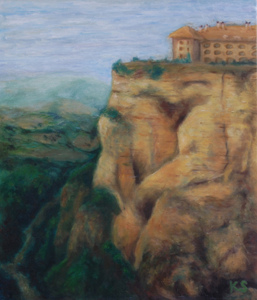 作品名:「崖の上の修道院」 画家名:「しみるけい」 コメント:「油彩で描いた、崖の上に立つ修道院の絵です。」 ART-Meter