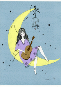 作品名:「月と少女 2/30」 画家名:「タンポポ」 コメント:「三日月でギターを弾く少女。
恋ですかね。」 ART-Meter