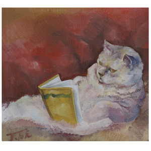 作品名:「猫 読書」 画家名:「くみこ」 コメント:「秀才猫が読書中」 ART-Meter