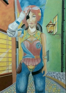 作品名:「夜明けのパンク」 画家名:「SYU」 コメント:「ヨーロピアンな建物に一人のパンク少女。」 ART-Meter