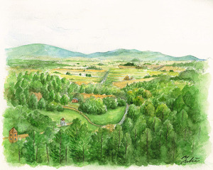 作品名:「プロヴァンス地方 ルシヨンの丘から」 画家名:「Yuki」 コメント:「2014年の秋に南フランス、プロヴァンス地方のルシヨン村を訪れた時に、丘の上から見た風景をスケッチしました。思ったより緑が多く、美しかったです。」 ART-Meter