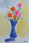 青い花瓶の花
