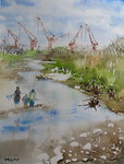 風景画 高麗川の子供