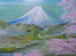 「桜と雪の富士山」