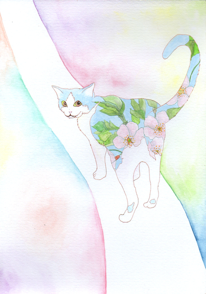 桜猫 -桜流し-」 by noryco｜Artmeter｜暮らしを彩るアートが