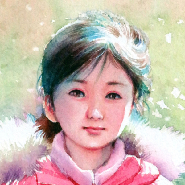 お顔のアップです。(小さな絵ですが拡大してみました)