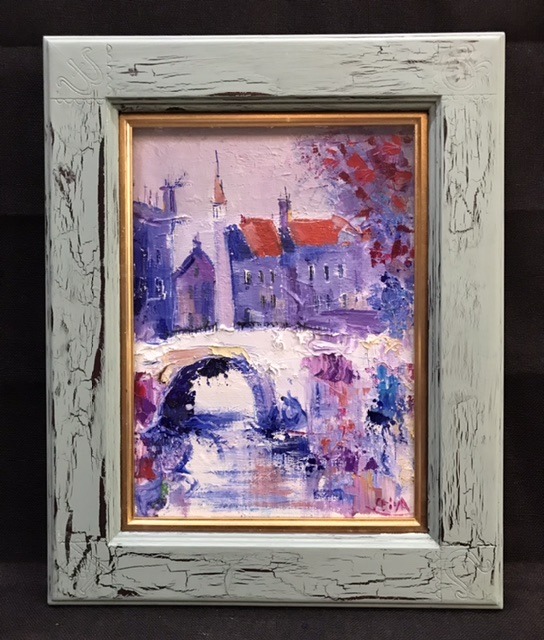 油絵ブルージュの運河