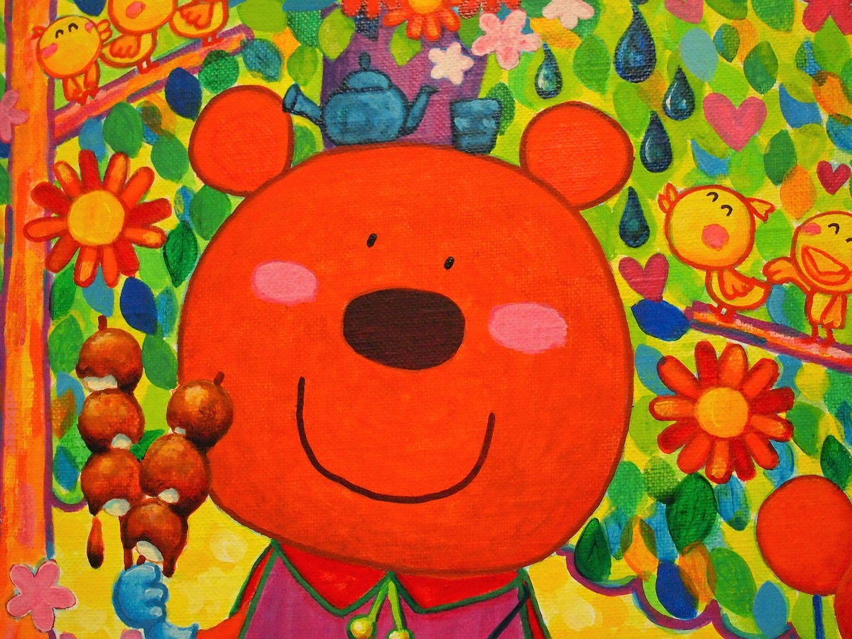 くまちゃんのアップです。画像ではオレンジ一色に見えるかもしれませんが、茶色も混ざっています。実物はコントラストもそれはど強くなく落ち着いた色だと思います。