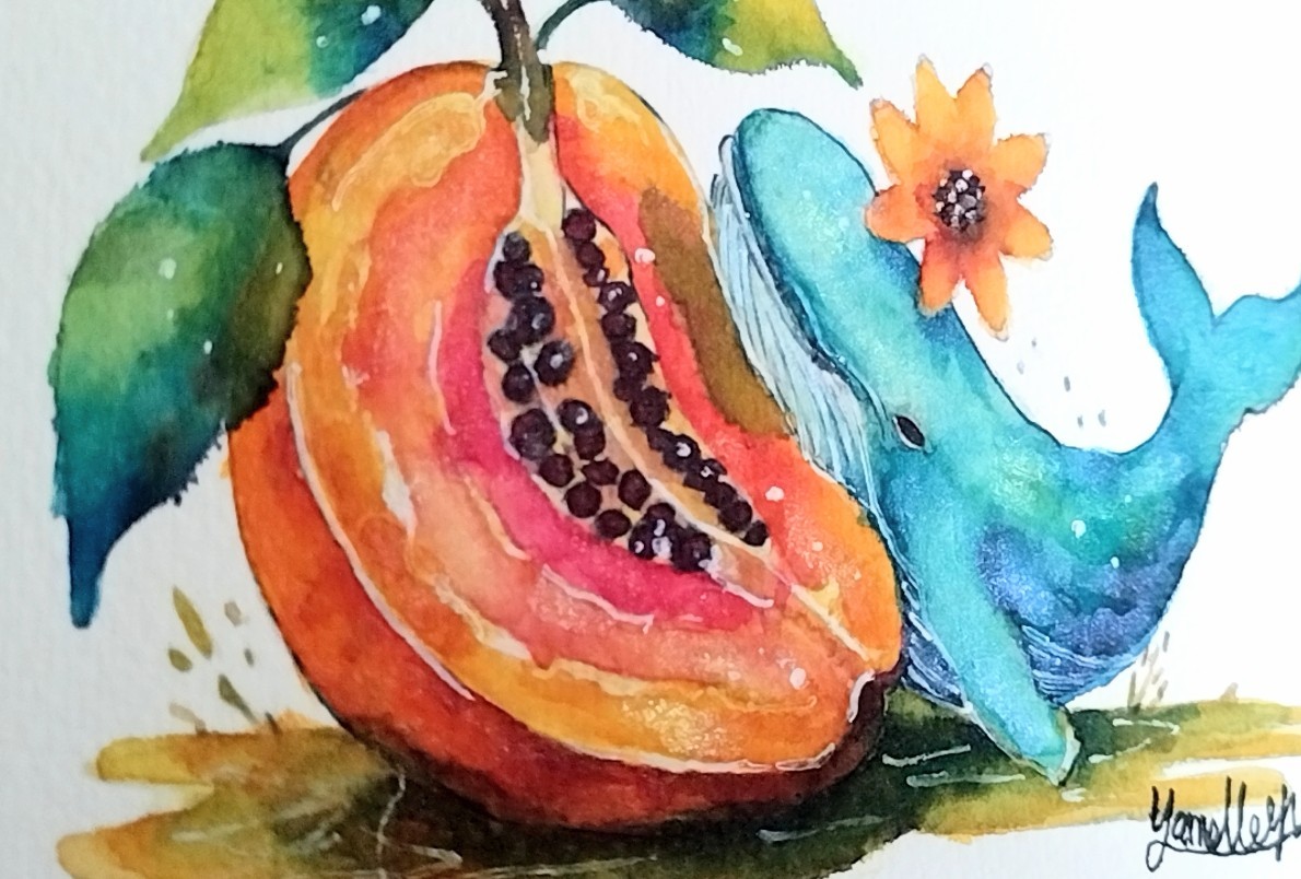絵の一部に、角度によって輝く偏光絵具を使用しています。