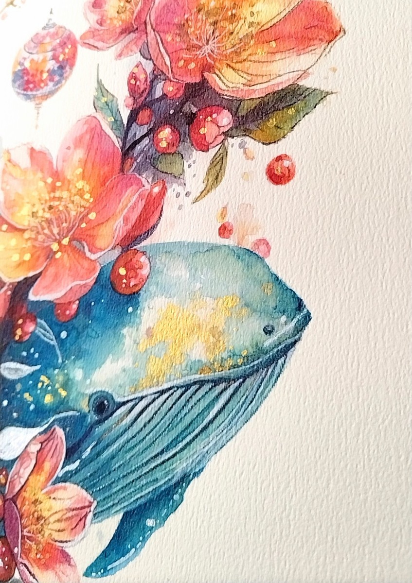 写真では分かりづらいですが、傾けると金の絵具がキラキラと輝きます。