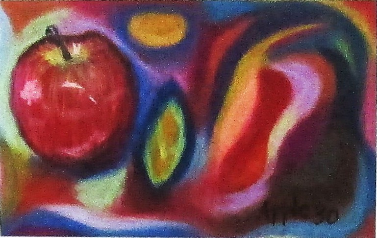 作品のみの画像です。不思議の世界に迷い込んだりんごです。幻想の世界。