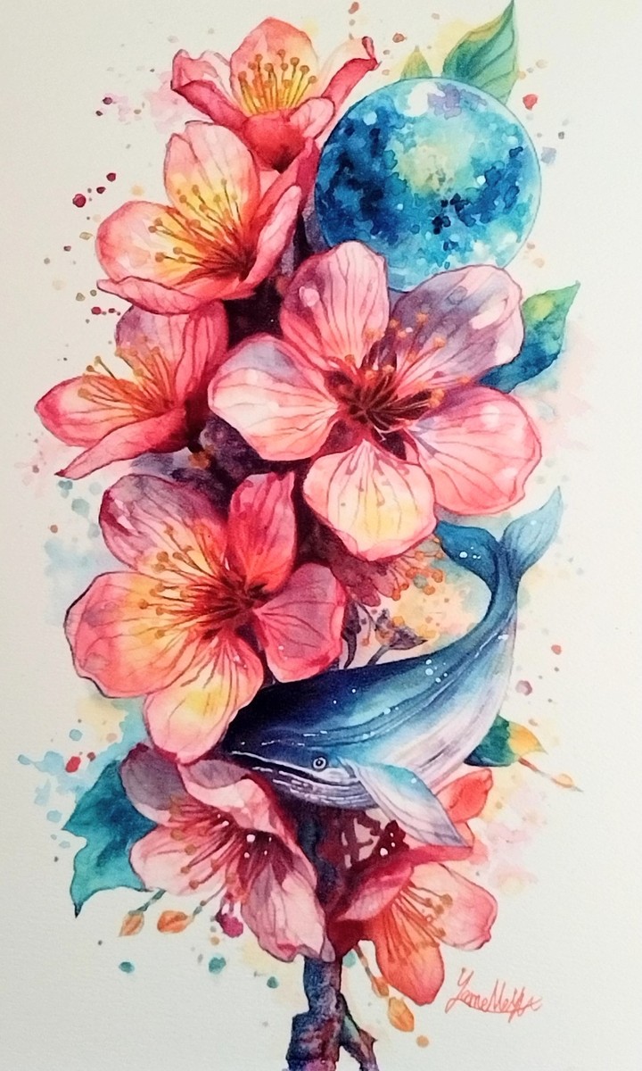 色鮮やかなミクストメディア作品です。