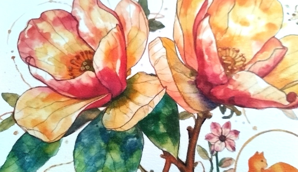 ビビットな滲みが印象的なポップな作品です。