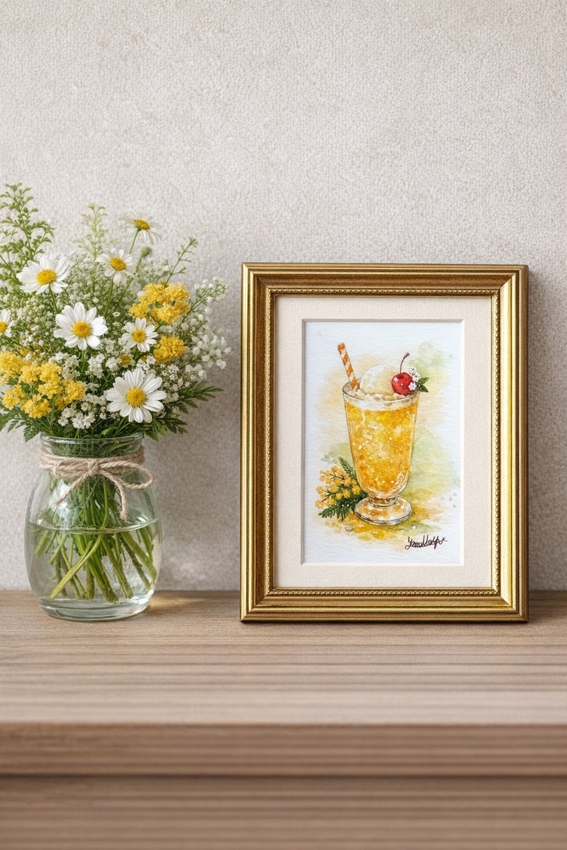 お気に入りのフォトフレームに入れて、朝の光が入る場所に飾ってみてください。 イエローの色彩が光を反射して、お部屋全体をより明るく、前向きな雰囲気で満たしてくれます。