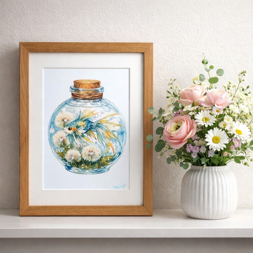 2Lサイズという少しゆとりある大きさですので、お気に入りのフレームに入れて、書斎やベッドサイドなど、静かにリラックスしたい空間に飾ってみてください。 日々の喧騒を忘れさせてくれる、あなただけの「蒼奏」の時間が始まります。