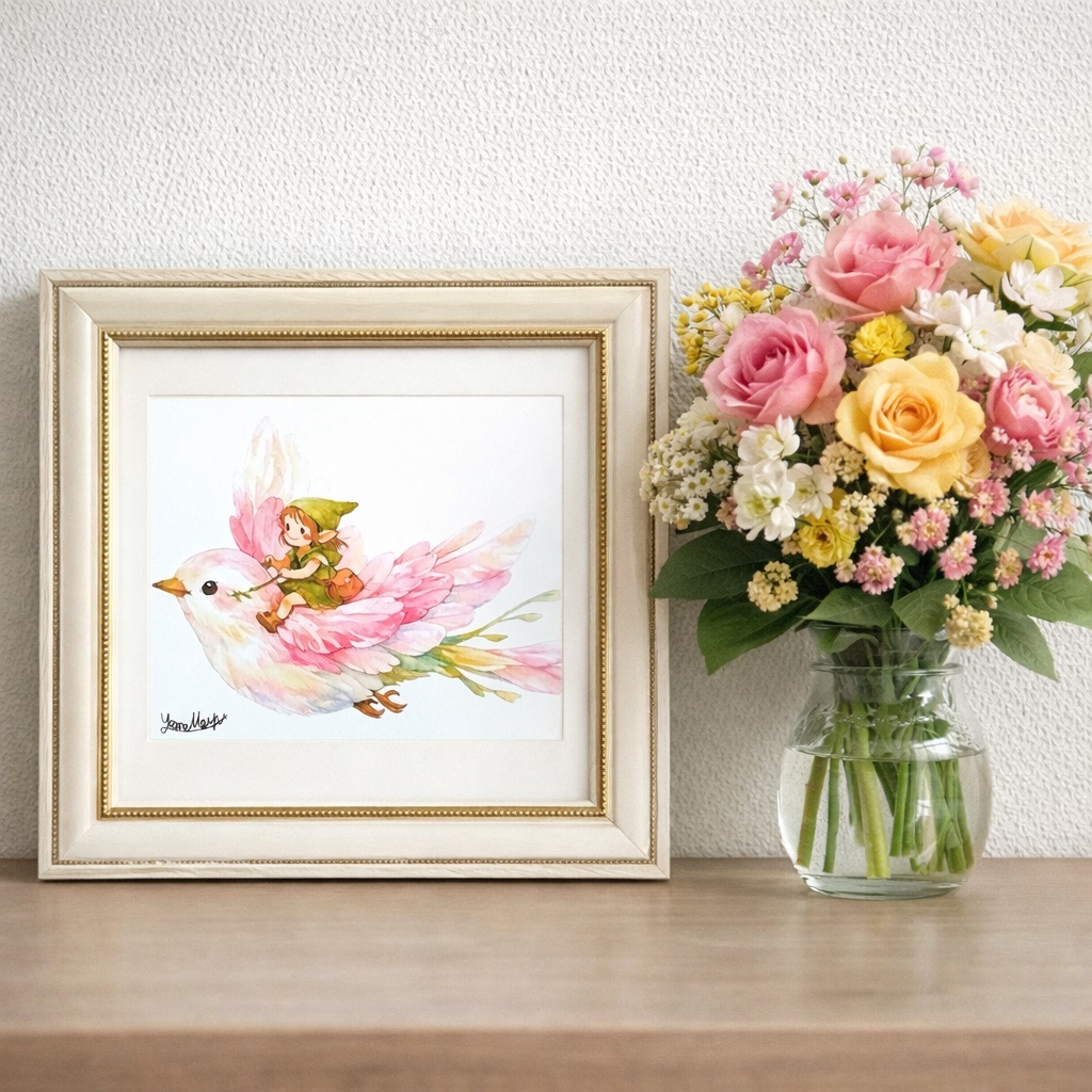 見上げる空のような、開放感のある空間に。
リビングや玄関など、明るい場所に飾っていただくと、お部屋全体がパッと華やぎます。
新しい一歩を踏み出す方への「お守り」のような贈り物としても最適です。