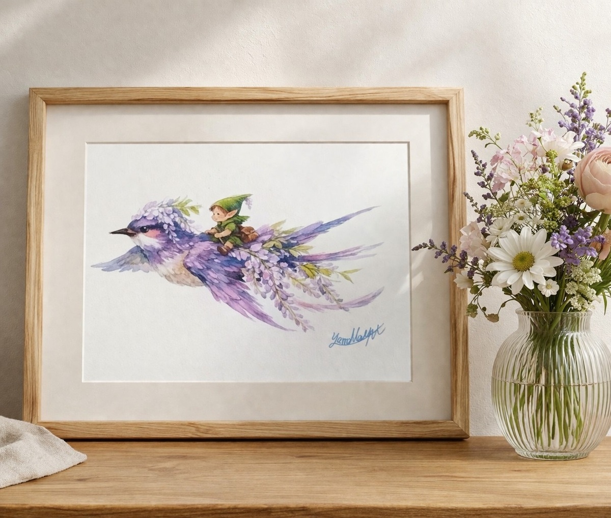 見上げる空をイメージして、少し高めの位置に飾ってみるのもおすすめです。 ツバメたちが運んでくる春の光が、お部屋に爽やかな風と前向きなエネルギーを届けてくれます。
新しい挑戦を始める方への、お守りのような一枚としてもふさわしい作品です。