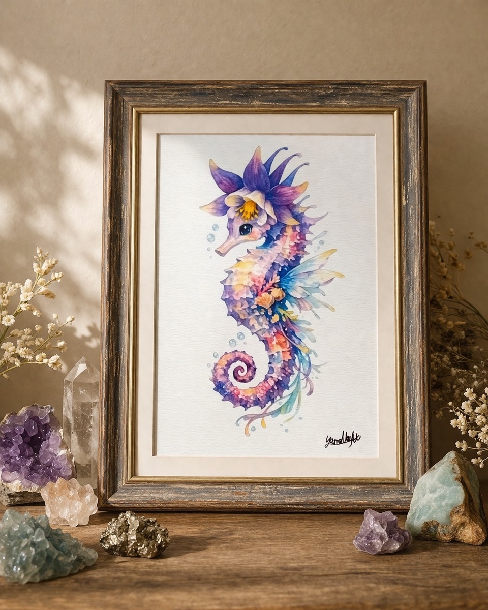 デスクの上やリビングの一角など、日常の空間にそっと飾ってみてください。 ふとした瞬間にこの絵を見上げるだけで、そこが「不思議な海の世界」へと繋がる入り口になり、忙しい毎日に静かな安らぎをもたらしてくれます。