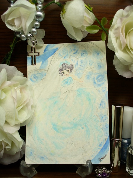 白い薔薇等で飾ってみました^^