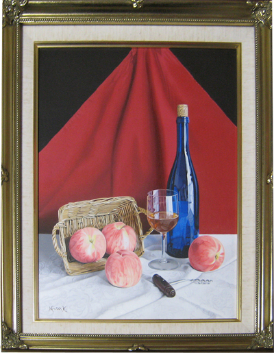 静物画 パステル画 ワインボトルと果物 500x0.jpg