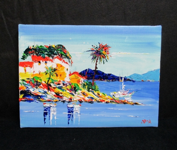 『シシリー島岬の別荘地』
違う絵の画像も登録してしまいました!
申し訳ございません!
ヤシの木一本だけの方が今回描いた作品です♫