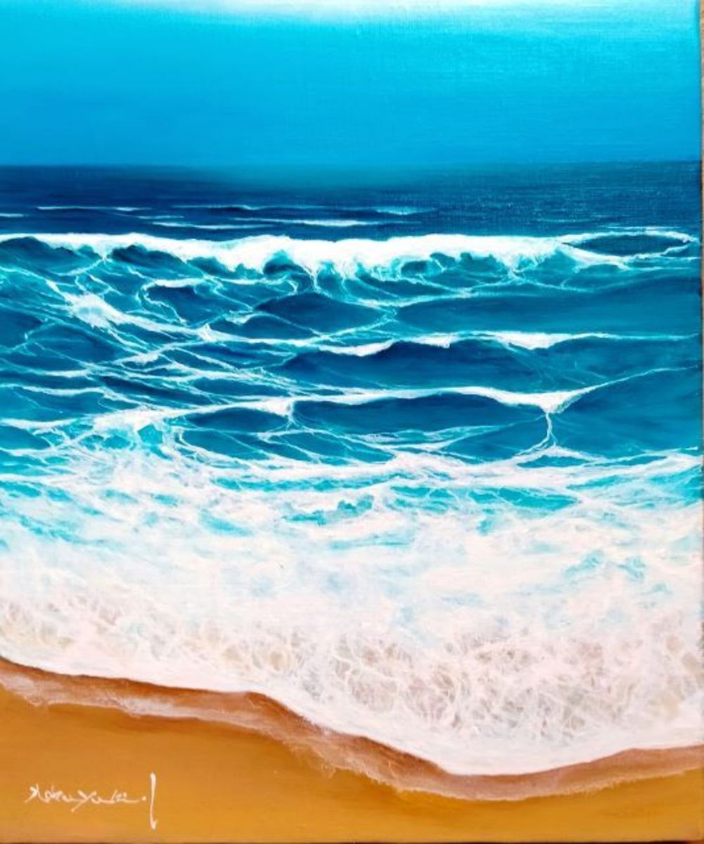 油絵 花青海波 F8