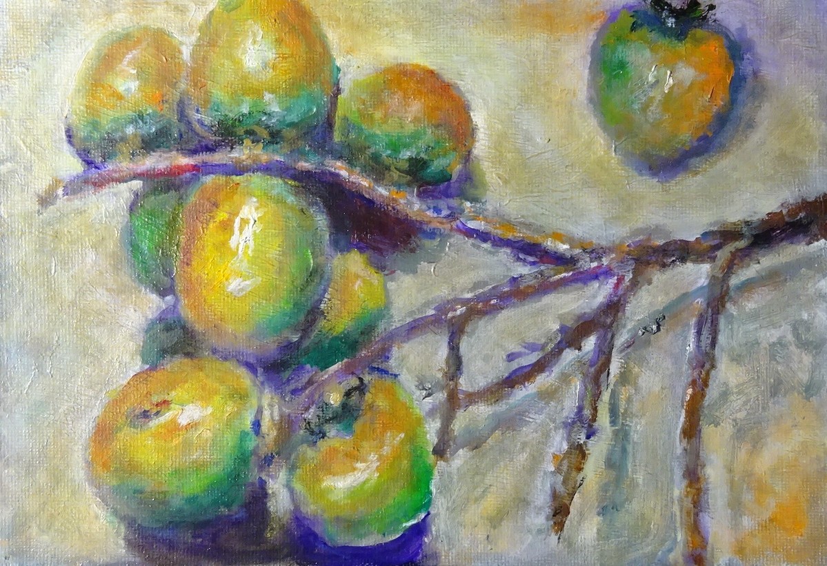 トンボ柿 油彩 SM