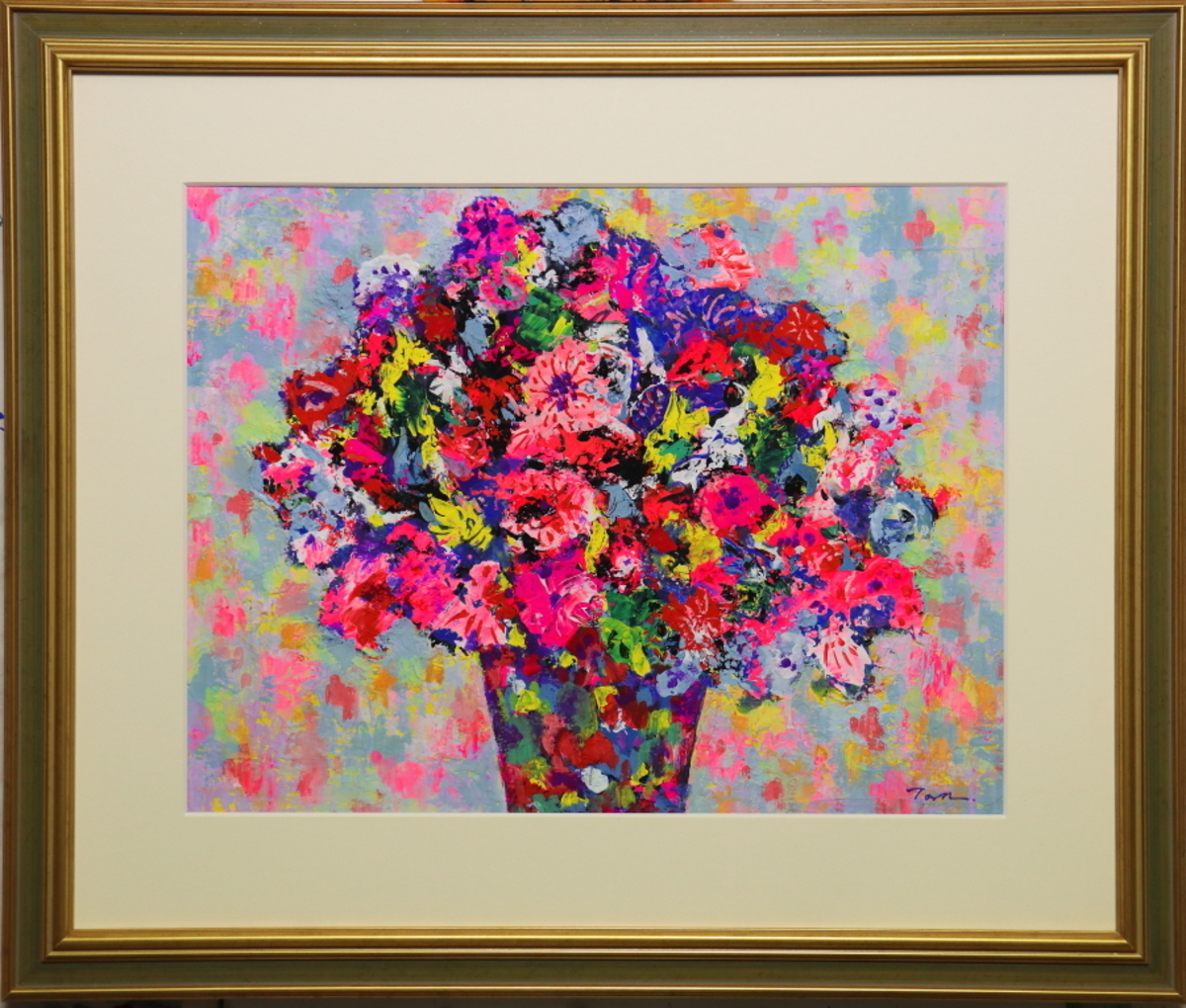 「Flowers」(NO.2601) 6号F ケント紙(0.5ミリ厚)にアクリル絵の具 額付き