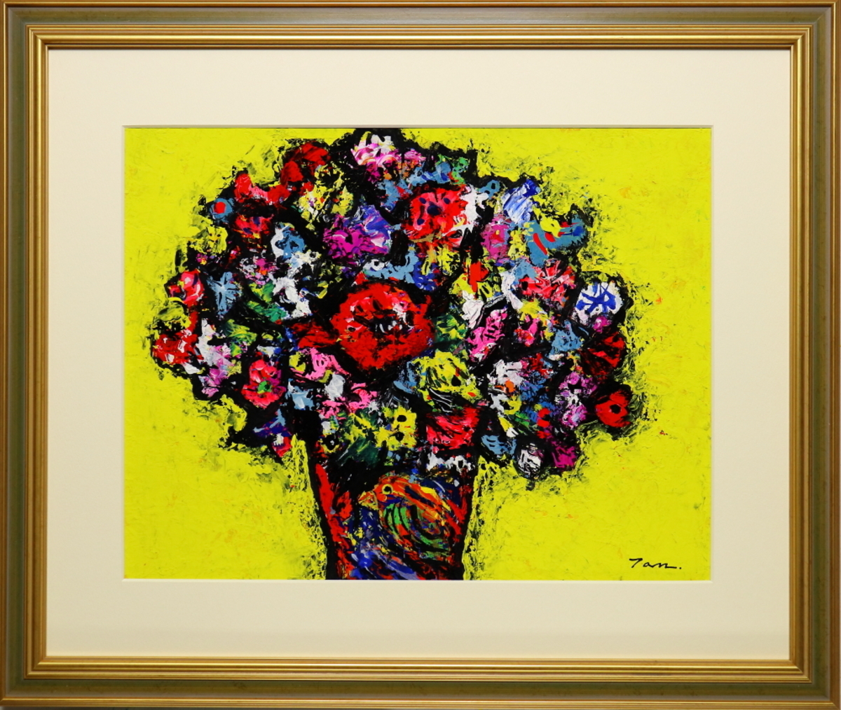 「Flowers」(NO.2608) 6号F ケント紙にアクリル絵の具